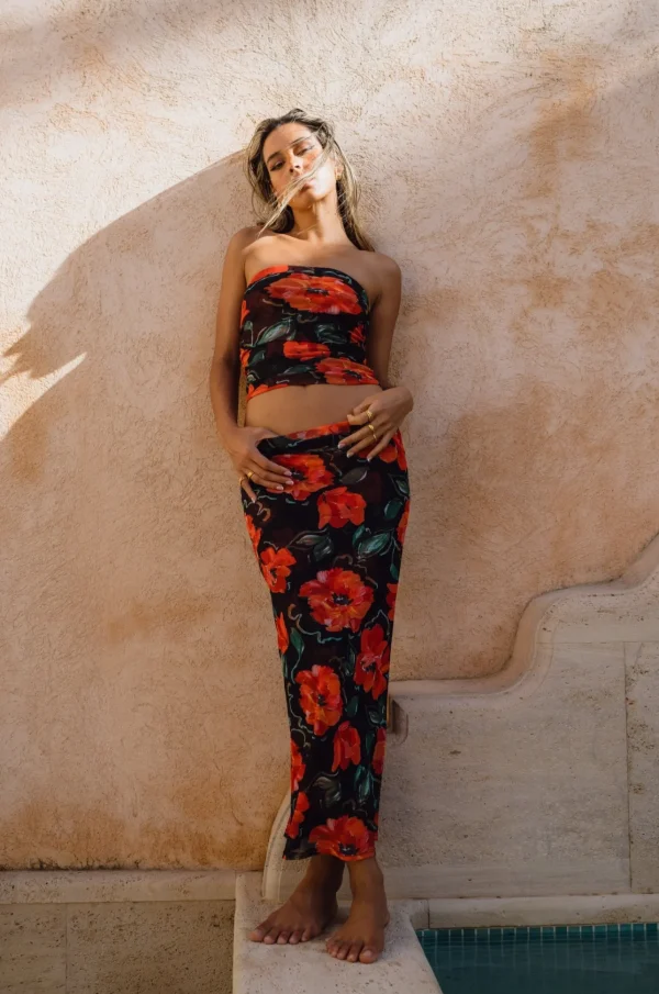 RESA Bottoms | Clyde Mesh Skirt In Poppy