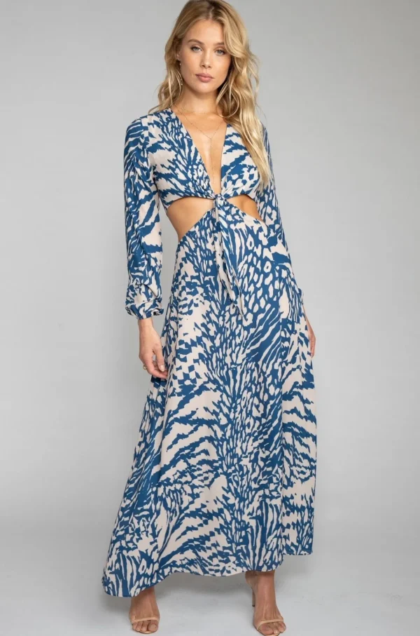 RESA Dresses | Noelle Maxi Dress - Capri Blue & White Maxi Dress With Sleeves