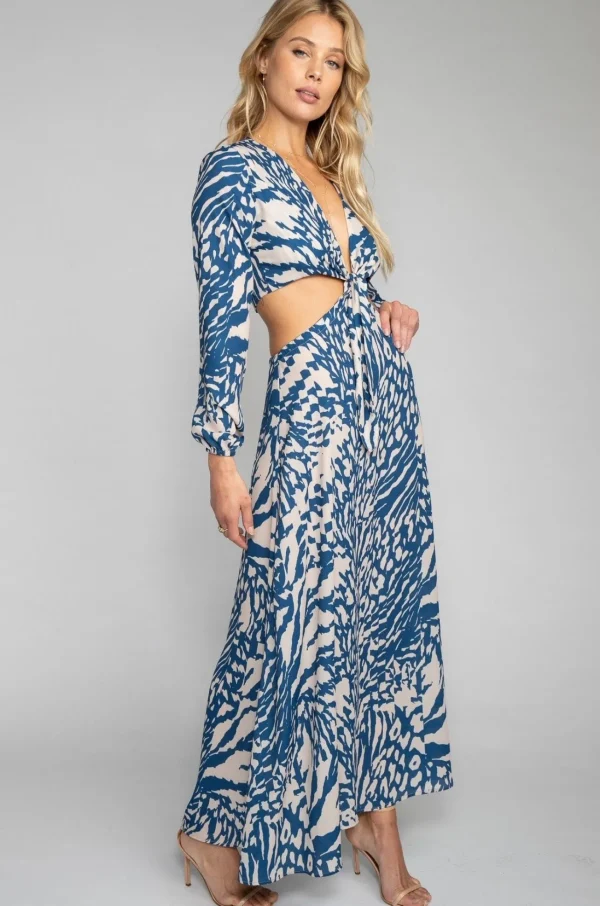 RESA Dresses | Noelle Maxi Dress - Capri Blue & White Maxi Dress With Sleeves