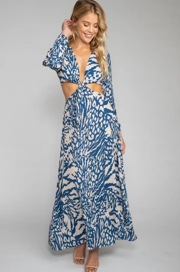 RESA Dresses | Noelle Maxi Dress - Capri Blue & White Maxi Dress With Sleeves