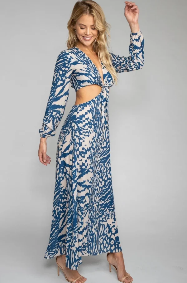 RESA Dresses | Noelle Maxi Dress - Capri Blue & White Maxi Dress With Sleeves