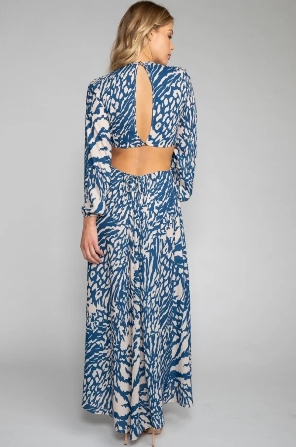RESA Dresses | Noelle Maxi Dress - Capri Blue & White Maxi Dress With Sleeves